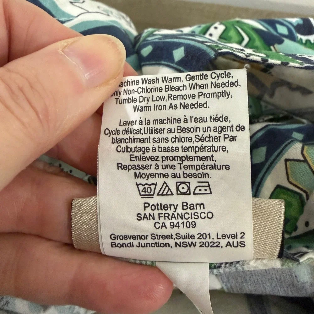 Pottery Barn Full Queen Duvet Cover Organic Cotton Medallion Tile Green Blue